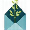Stylized email icon with a letter envelope and a leaf motif