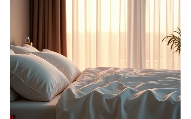 Serene bedroom with soft lighting, representing optimal sleep conditions for recovery.