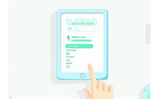 Stylized representation of a wellness assessment form on a digital device, showing progress bar.