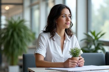 Professional pausing for a 5-minute mindfulness break at their desk.