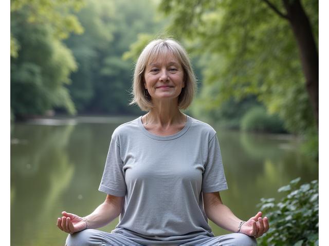Someone practicing mindfulness or meditation in a calm environment for stress management