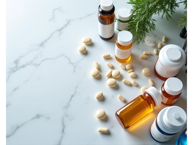 Carefully selected dietary supplements on a clean countertop, representing personalized recommendations